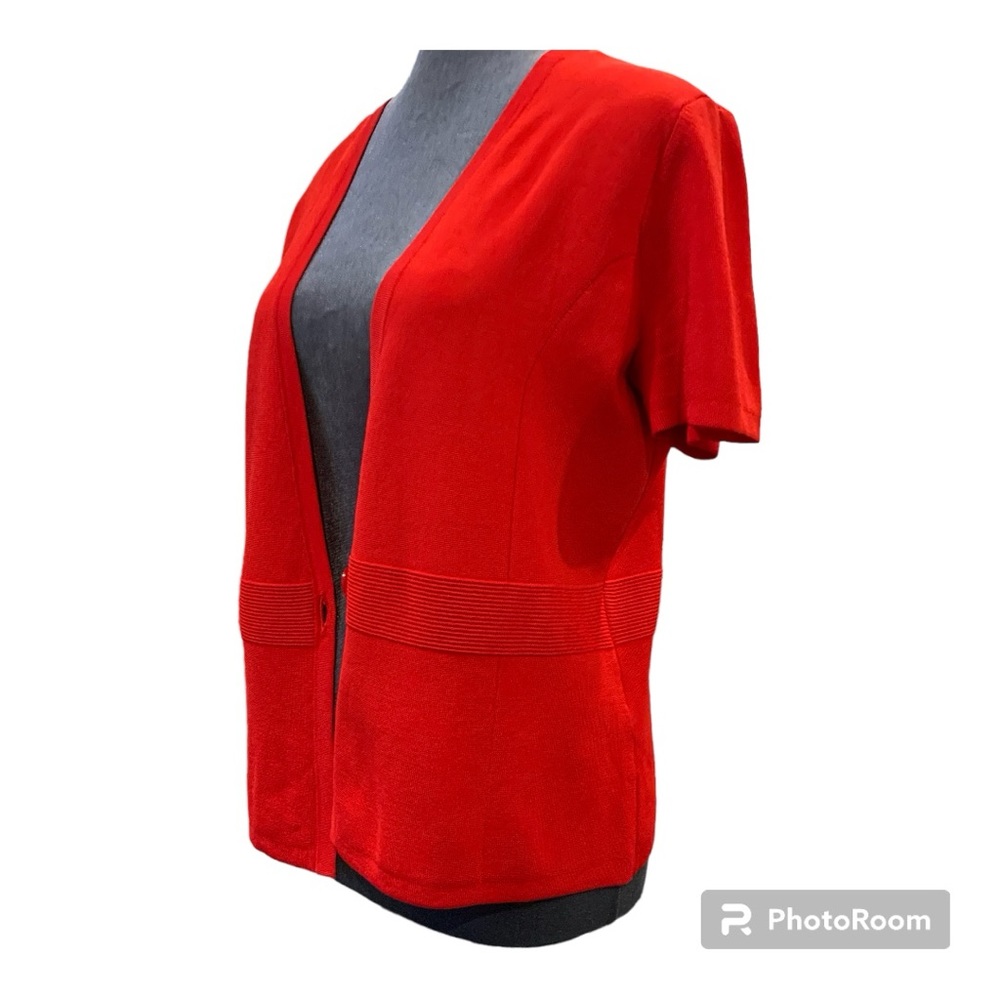 Jones NY Red Knit Short Sleeve Cardigan! SZ/Petite Large